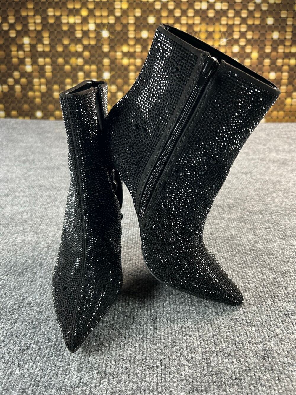 MIA Rakimaf Black Bling Rhinestone Ankle Booties Women's Size 5.5 Stiletto Heel